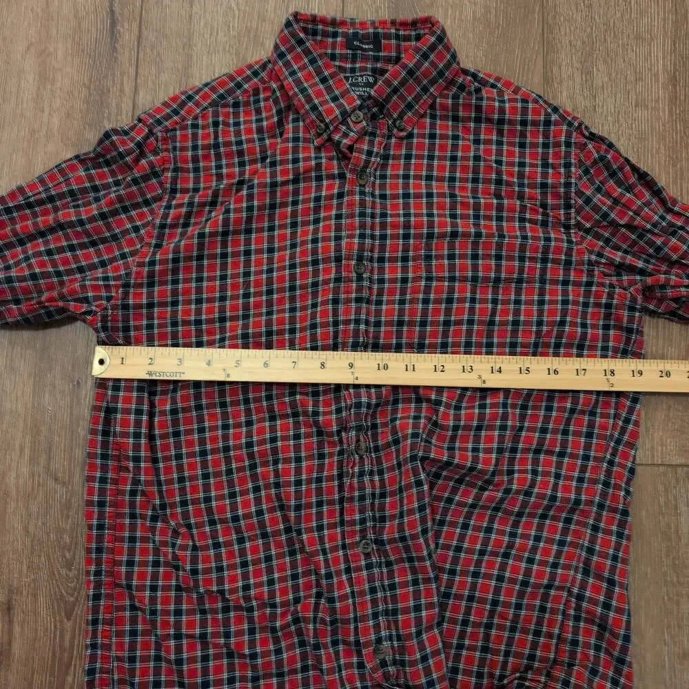 J.CREW Men's Medium Brushed Twill Button Up Shirt Red Plaid Tartan‎ Slim Cotton